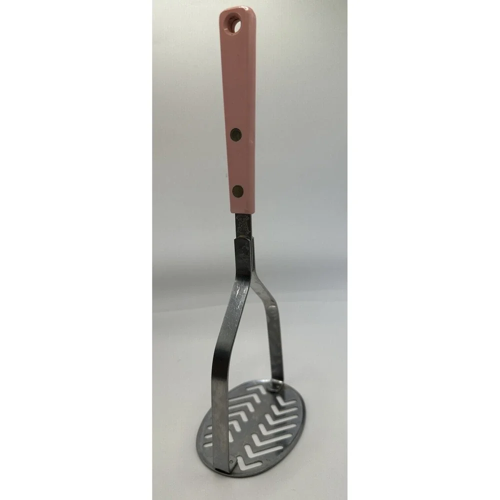 Ekco Forge Stainless Steel Kitchen Utensil Potato Masher Pink Handle Vintage